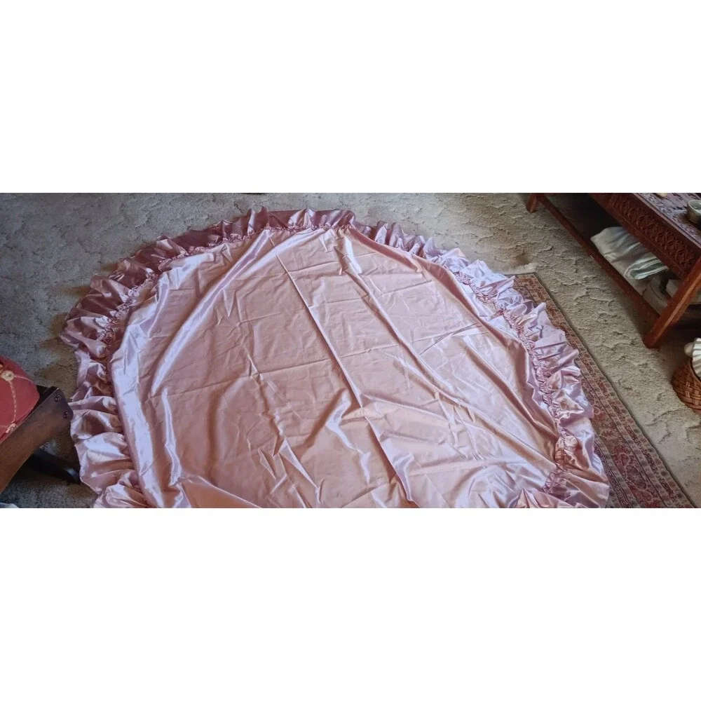Vintage 70s JC Penneys Pink Satin Ruffle Oval Table Cover 60